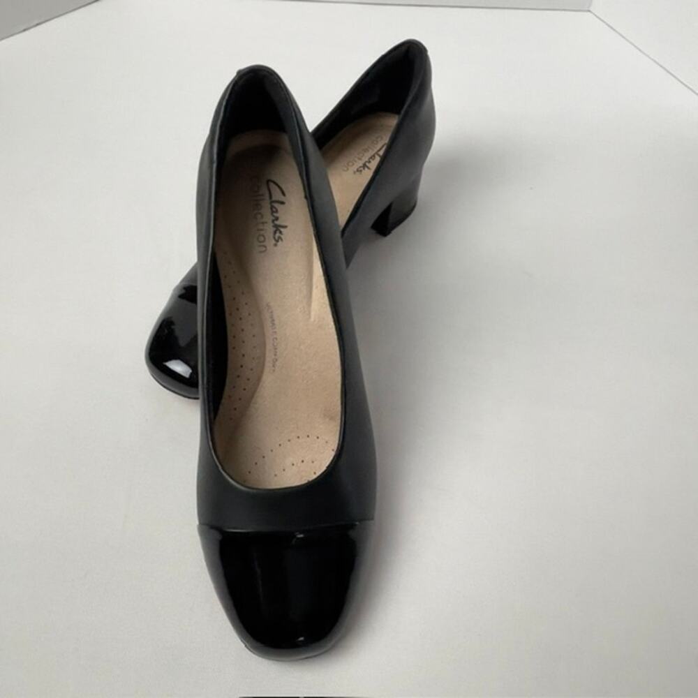 Clarks Spectator Black Cap Toe Comfort Pumps Womens 8.5M Classic Career Heel